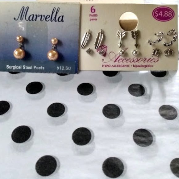 7pc LOT MARVELLA + WALMART Silver Crystal/Pearl Dangle + Stud + Hoop Earrings - Picture 1 of 4